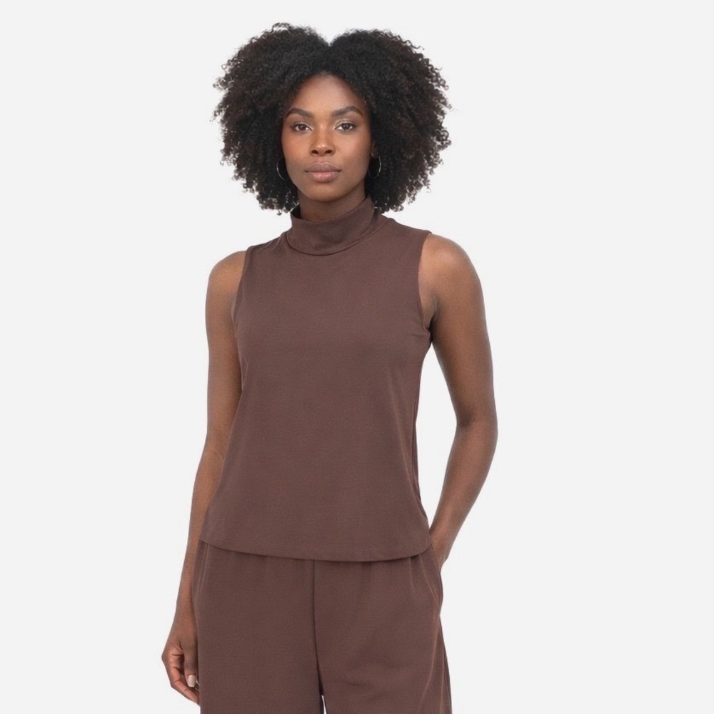 Zara Chocolate Brown Sleeveless Mock Neck Top M Fairycore Preppy Academia 102-07